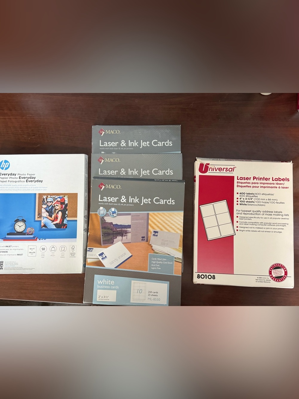Bundle of print supplies- photo paper, laser and ink jet cards, and labels